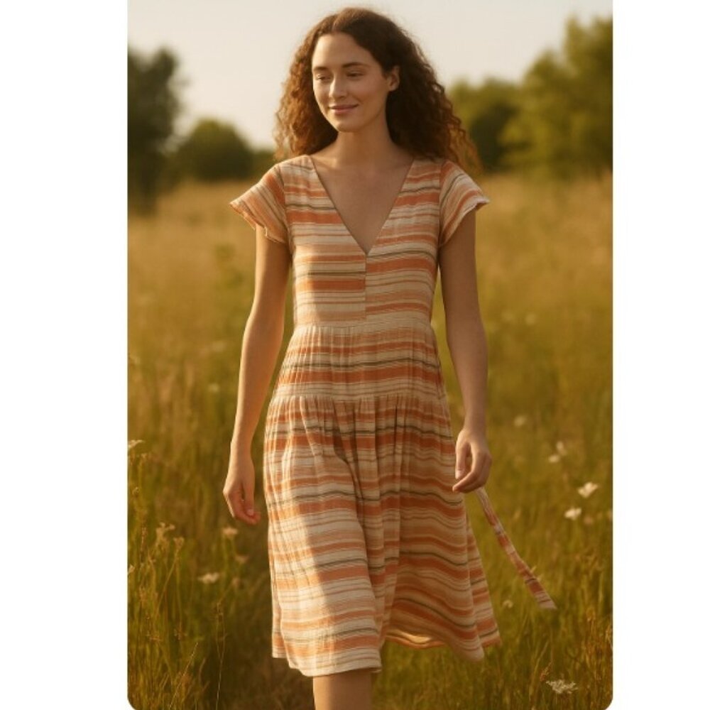 Lost + Wander City to Country Orange Stripe Midi Dress
